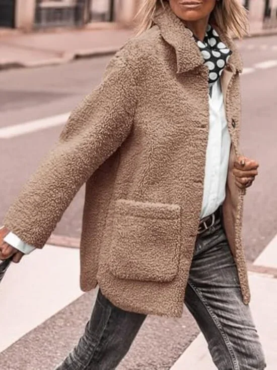 🆕 Women's Winter Faux Fur Coats Long Sleeve Lapel Button Down Pockets Fleece - Picture 2 of 7